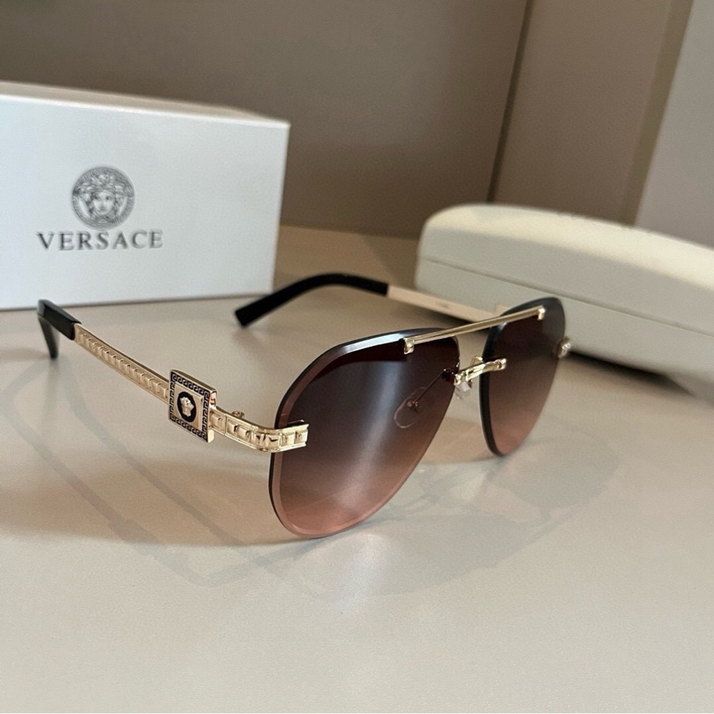 Versace Gold Frame Sunglasses with Brown Gradient Lenses